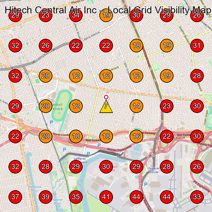 Hitech Central Air Inc GeoGrid visibility map for Servicio De Reparaciã³N De Aire Acondicionado in Lynbrook